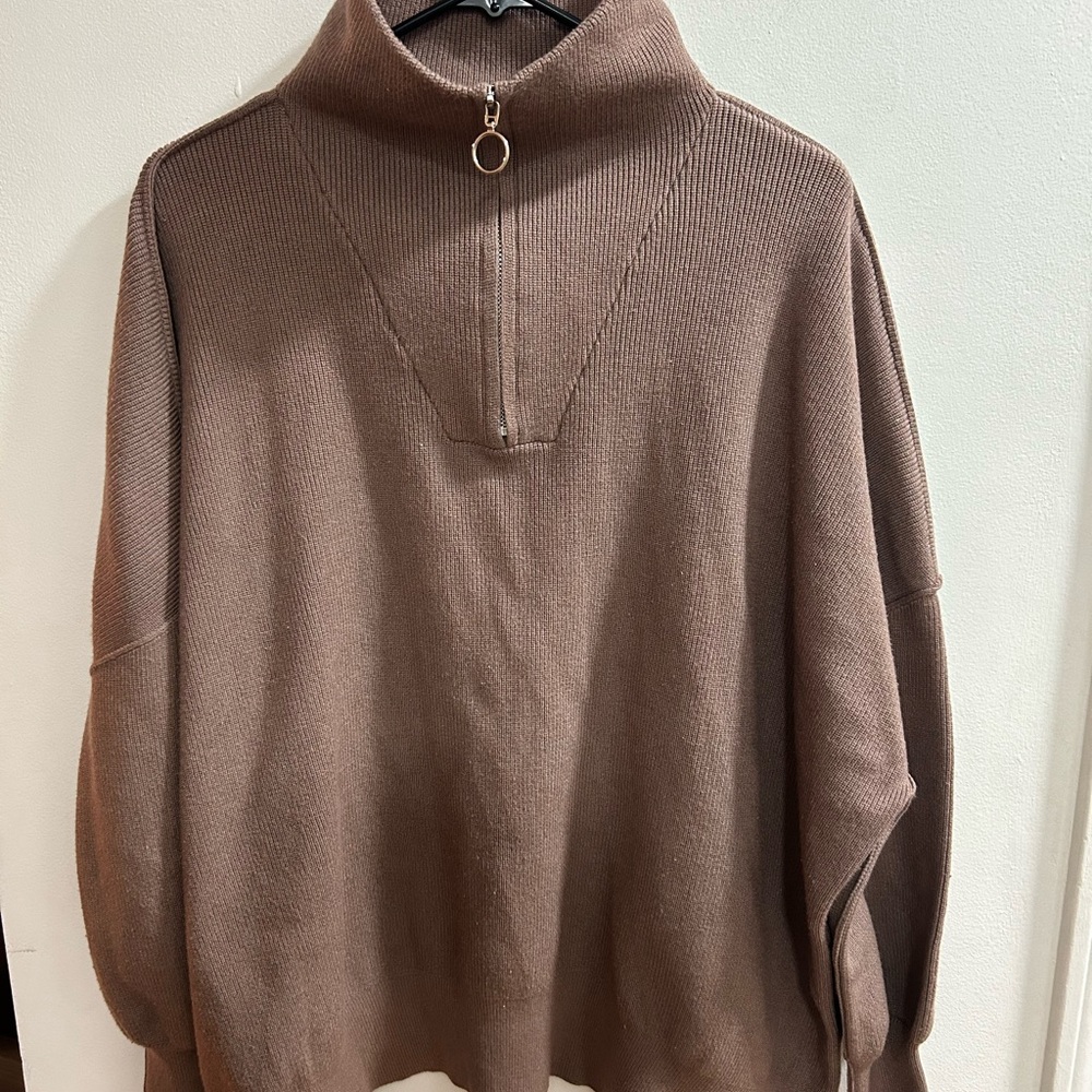 Lillusory Women's Brown Quarter Zip‎ Oversize Pullover Sweater Size XL